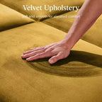 Futon curvo convertibile con tessuto in velluto e schienale sdoppiato trasformabile in letto