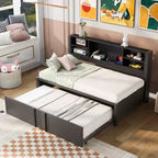 Whisen Metal Twin Size Daybed with Twin Size Trundle, Storage Shelves and USB Ports