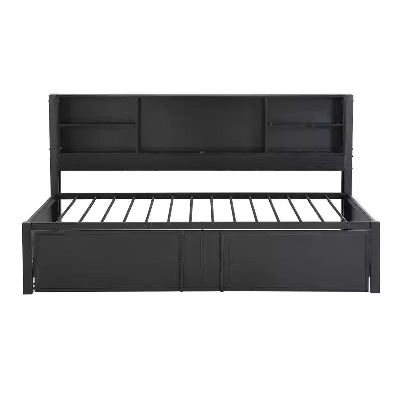 Metal Twin Size Daybed with Twin Trundle, Storage Shelves, and USB Ports