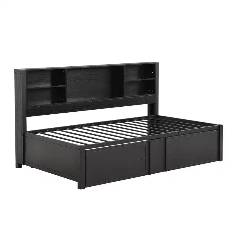 Metal Twin Size Daybed with Twin Trundle, Storage Shelves, and USB Ports