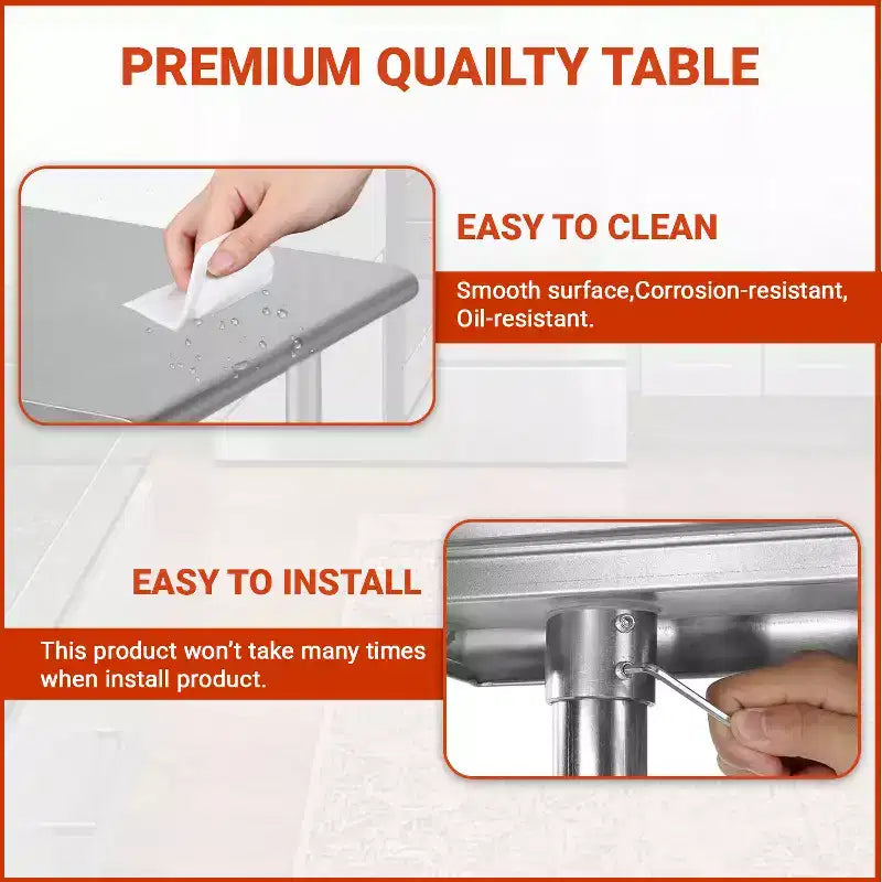Stainless Steel Kitchen Work Table with Adjustable Feet, 24 to 60 Inches