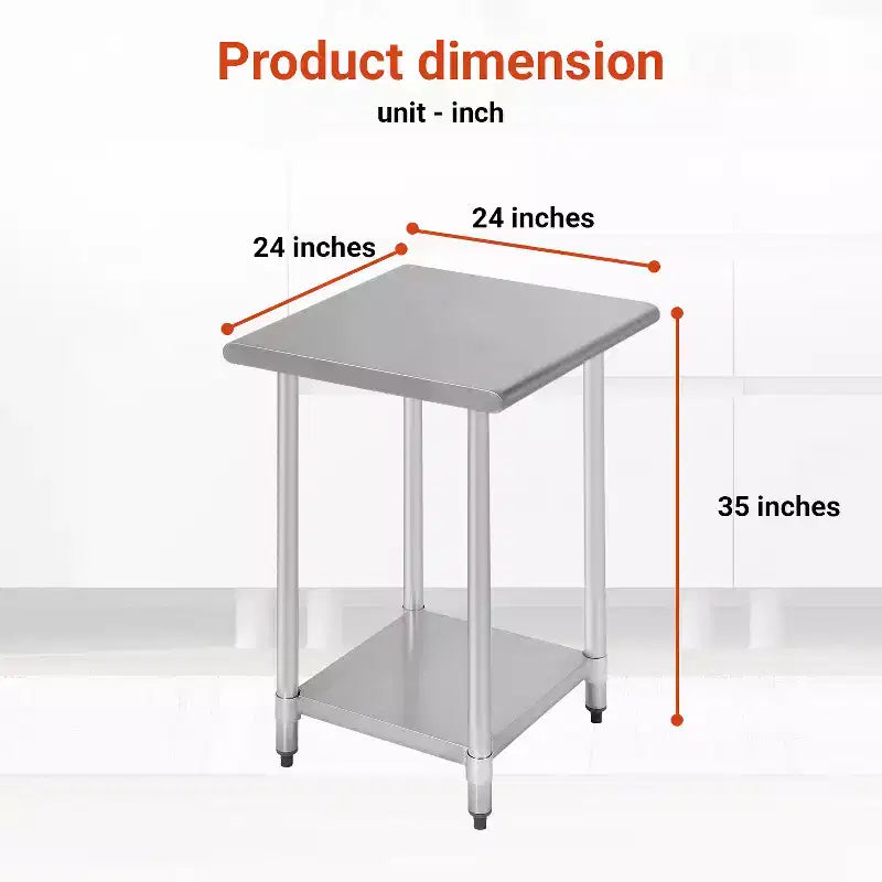 Stainless Steel Kitchen Work Table with Adjustable Feet, 24 to 60 Inches