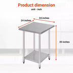 Tavolo da lavoro da cucina in acciaio inossidabile con piedini regolabili, da 60 a 150 cm