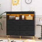 Changing Table Dresser with Drawers, Baby Dresser with Changing Table Top, Power Outlet, LED Light & Metal Feet