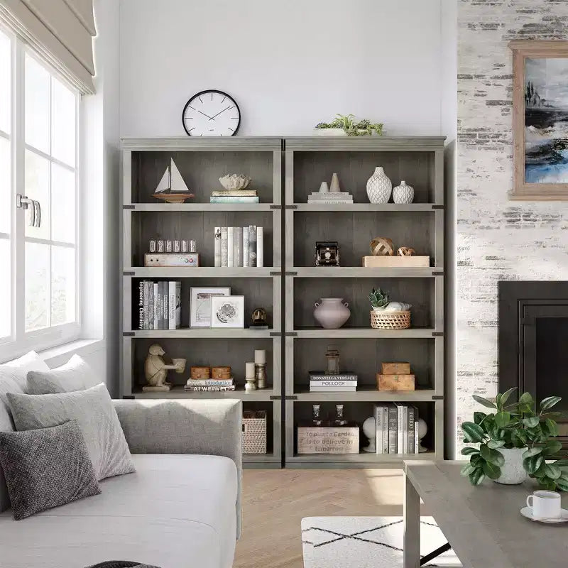 5-Tier Farmhouse Bookcase with Open Storage Shelves, 31.4 x 12.7 x 67.4 Inches