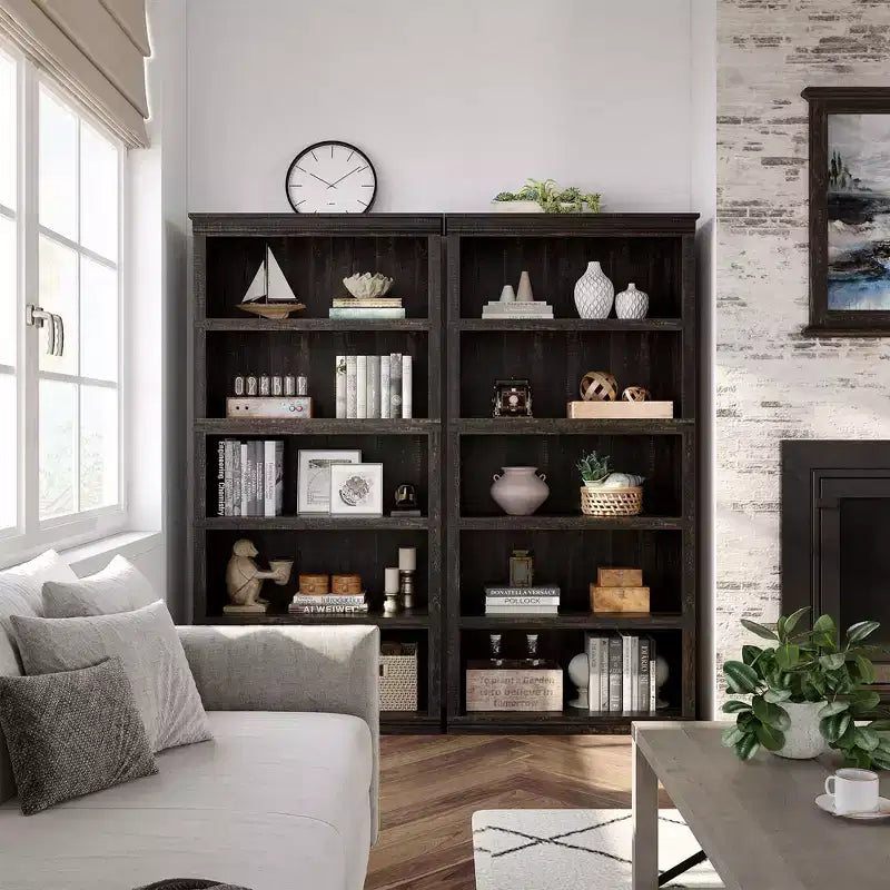 5-Tier Farmhouse Bookcase with Open Storage Shelves, 31.4 x 12.7 x 67.4 Inches