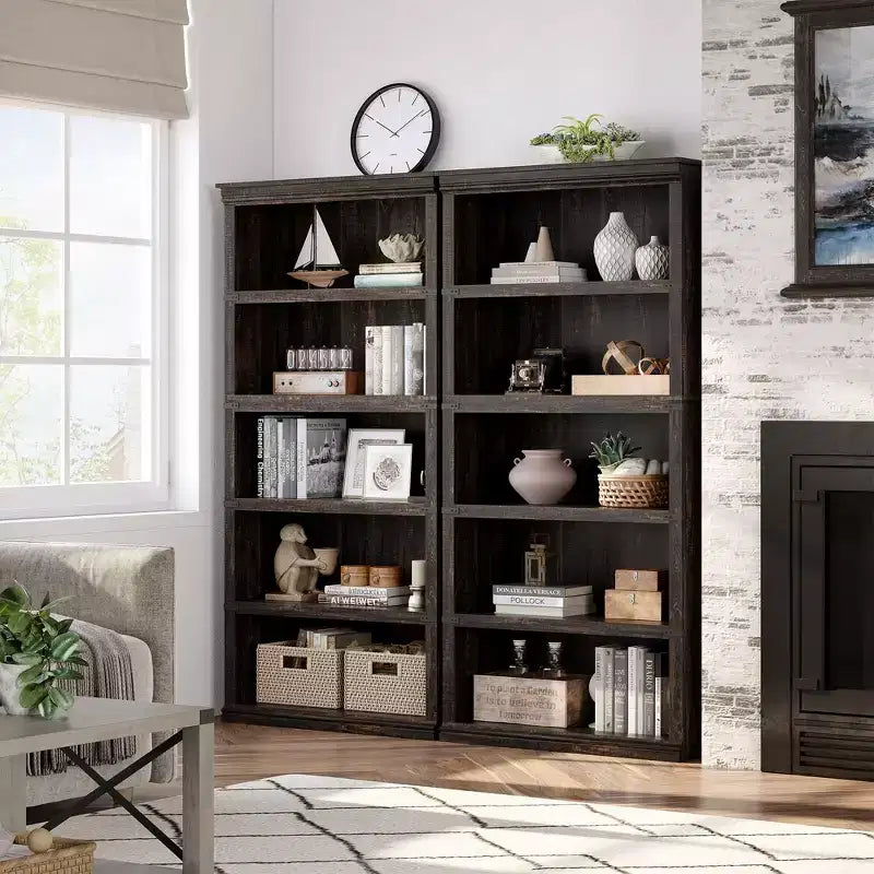 5-Tier Farmhouse Bookcase with Open Storage Shelves, 31.4 x 12.7 x 67.4 Inches