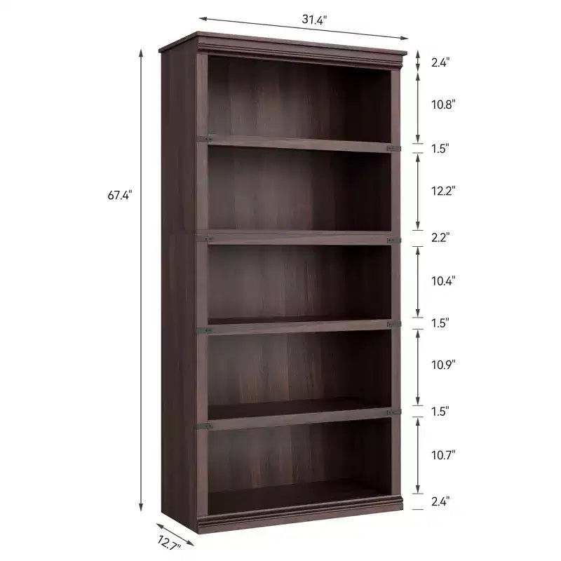 5-Tier Farmhouse Bookcase with Open Storage Shelves, 31.4 x 12.7 x 67.4 Inches