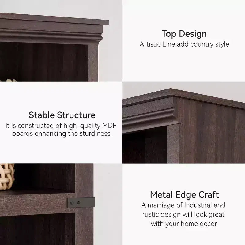 5-Tier Farmhouse Bookcase with Open Storage Shelves, 31.4 x 12.7 x 67.4 Inches