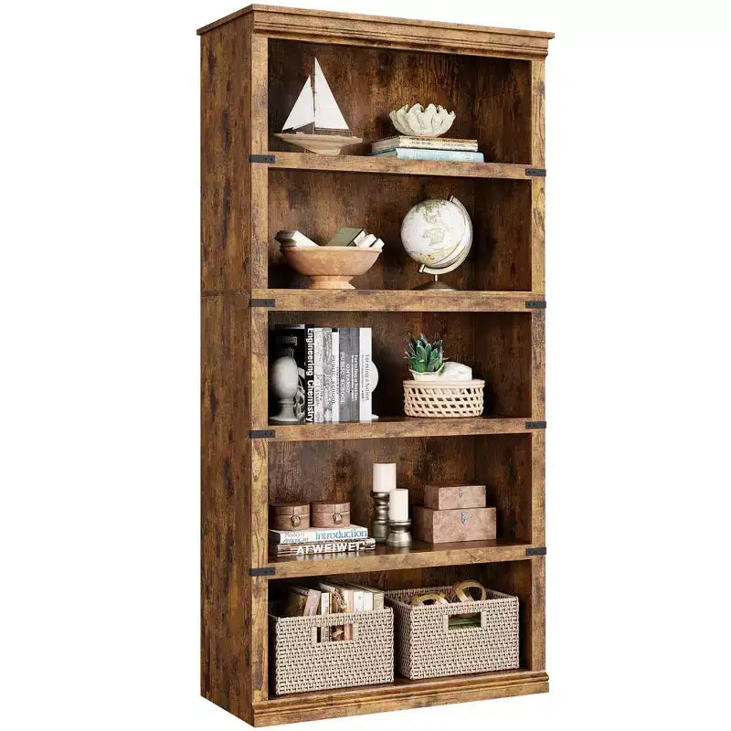 5-Tier Farmhouse Bookcase with Open Storage Shelves, 31.4 x 12.7 x 67.4 Inches