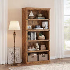 Libreria a 5 ripiani in stile rustico con mensole aperte, 31,4 x 12,7 x 67,4 pollici