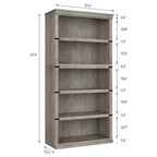 Libreria a 5 ripiani in stile rustico con mensole aperte, 31,4 x 12,7 x 67,4 pollici