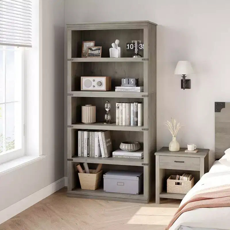5-Tier Farmhouse Bookcase with Open Storage Shelves, 31.4 x 12.7 x 67.4 Inches