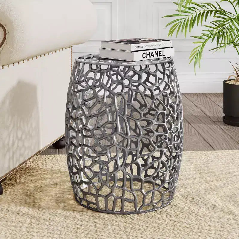 Modern Aluminum Drum Shape End Table