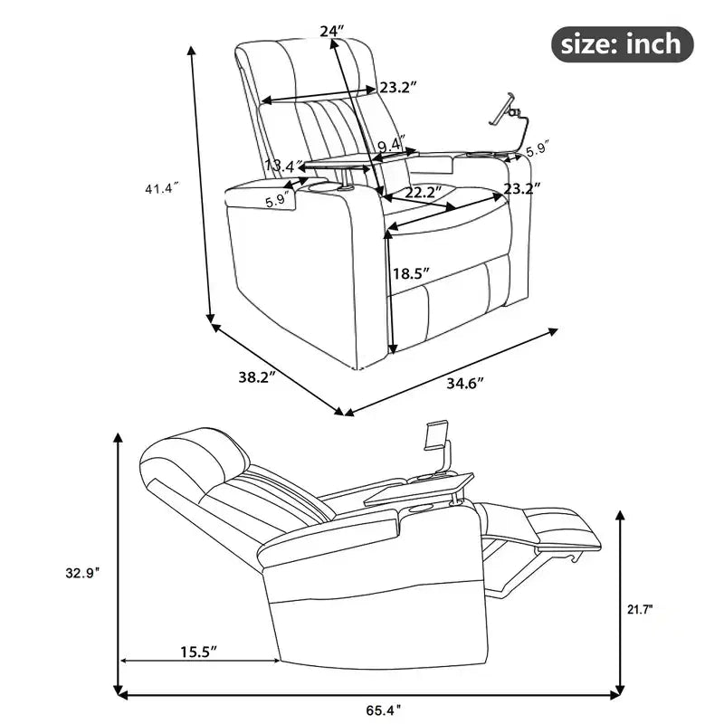 270-Degree Power Swivel Recliner with LED Lights, 360-Degree Tray Table, and USB Port