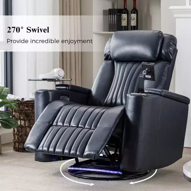 270-Degree Power Swivel Recliner with LED Lights, 360-Degree Tray Table, and USB Port