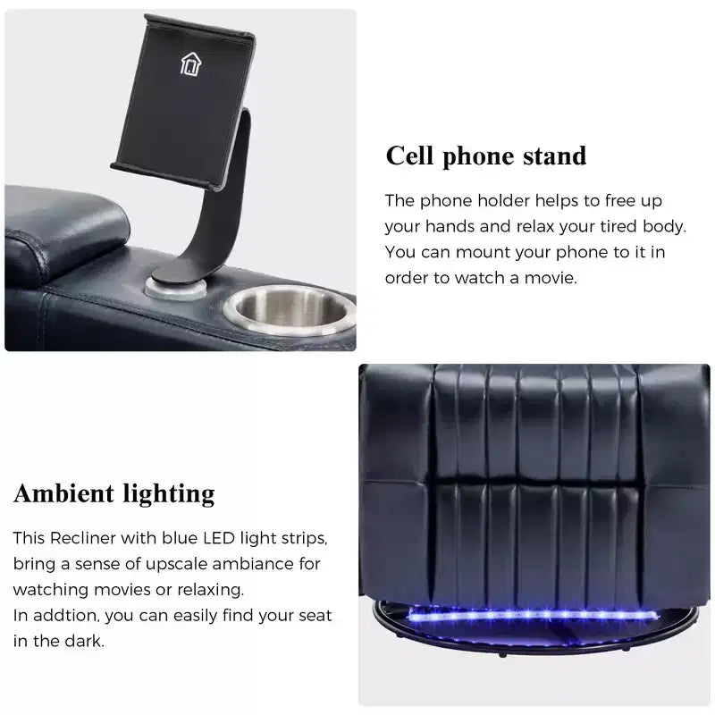 270-Degree Power Swivel Recliner with LED Lights, 360-Degree Tray Table, and USB Port