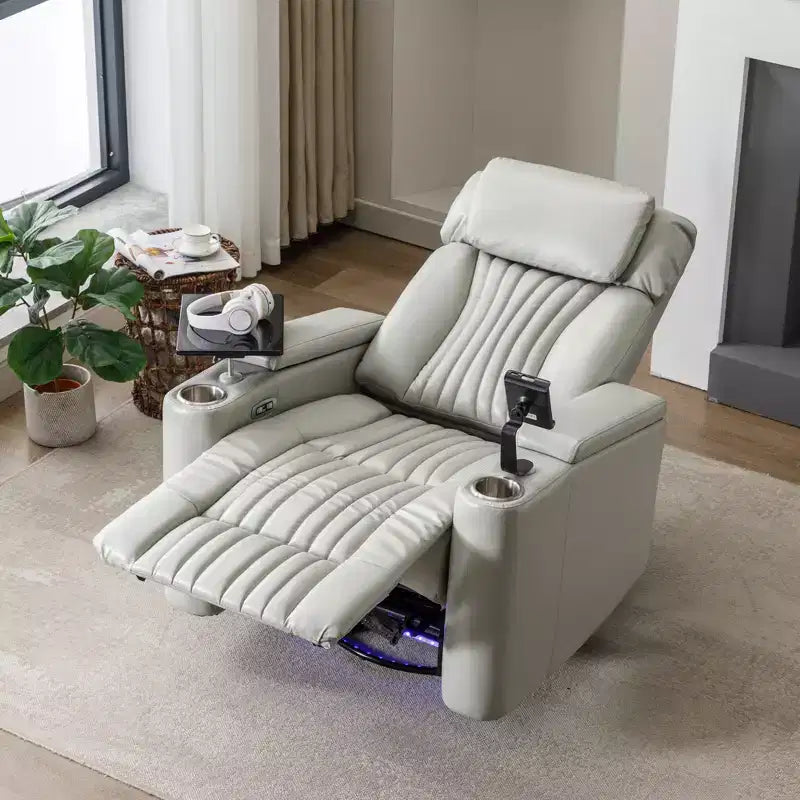 270-Degree Power Swivel Recliner with LED Lights, 360-Degree Tray Table, and USB Port