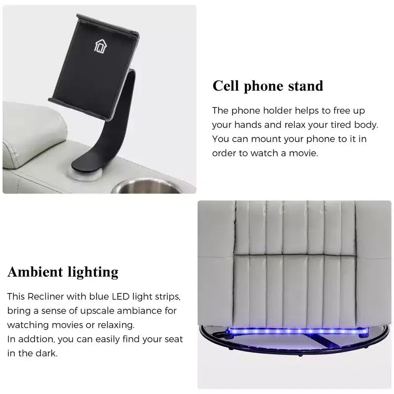 270-Degree Power Swivel Recliner with LED Lights, 360-Degree Tray Table, and USB Port
