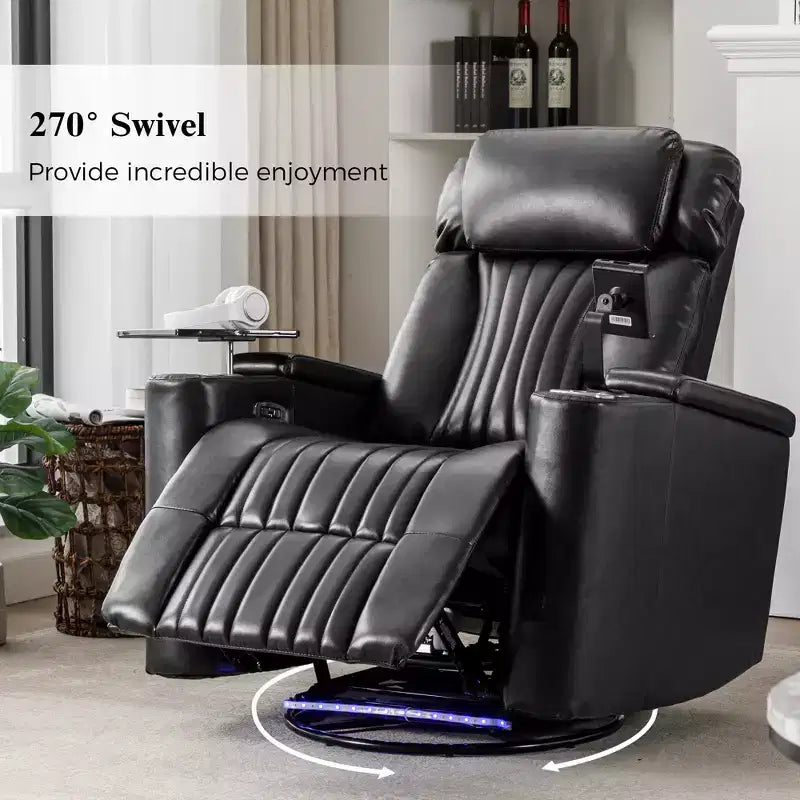 270-Degree Power Swivel Recliner with LED Lights, 360-Degree Tray Table, and USB Port