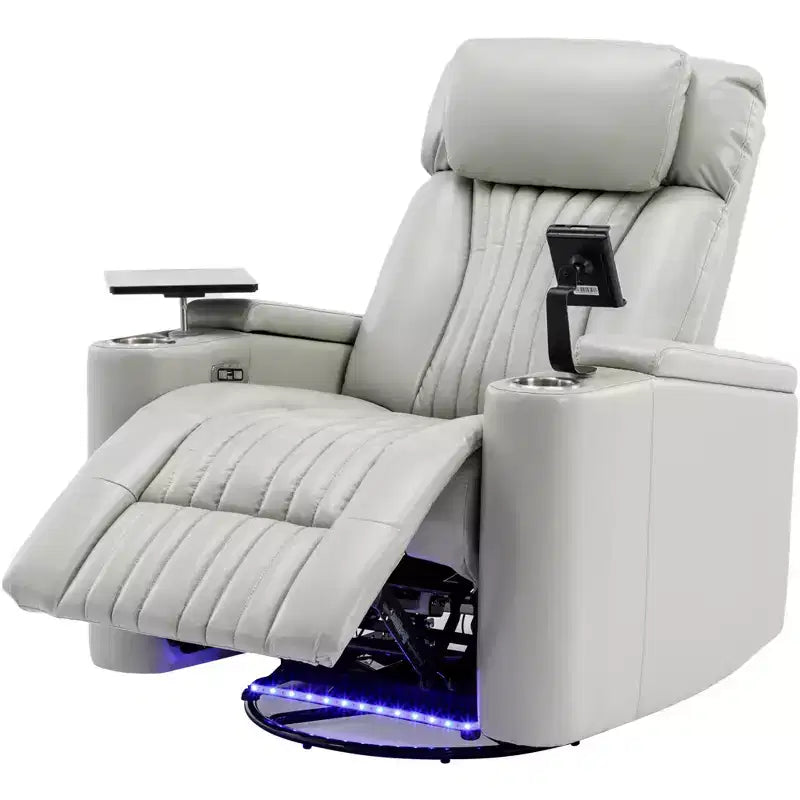 270-Degree Power Swivel Recliner with LED Lights, 360-Degree Tray Table, and USB Port