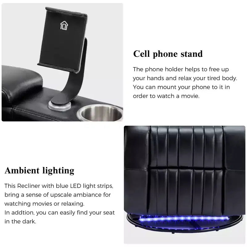 270-Degree Power Swivel Recliner with LED Lights, 360-Degree Tray Table, and USB Port