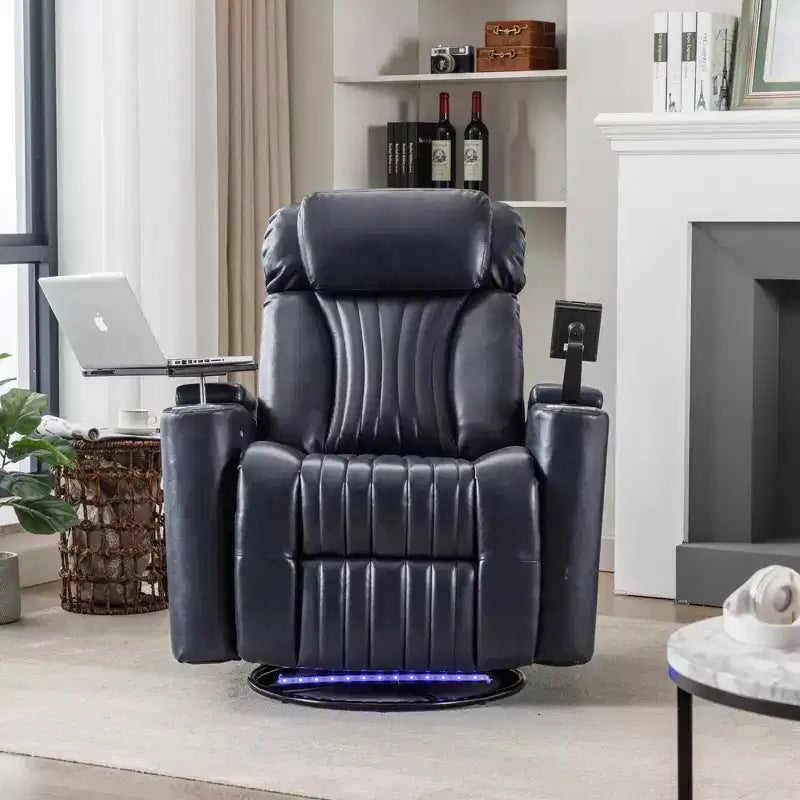 270-Degree Power Swivel Recliner with LED Lights, 360-Degree Tray Table, and USB Port