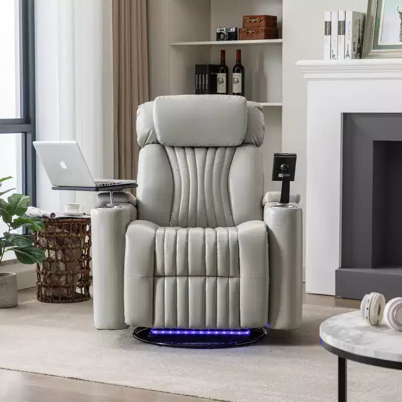270-Degree Power Swivel Recliner with LED Lights, 360-Degree Tray Table, and USB Port