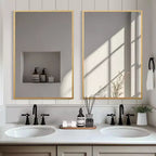 Rectangular Gold Aluminum Alloy Frame Hanging Mirror with Thin Edge and Double-Sided Mounting Feature
