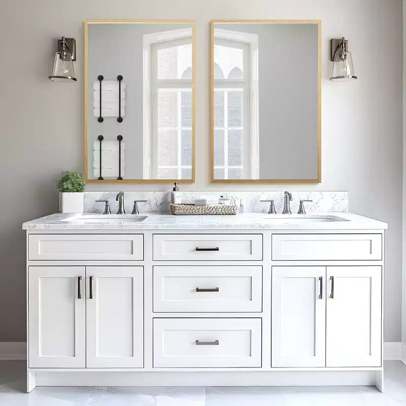 Rectangular Gold Aluminum Alloy Frame Hanging Mirror with Thin Edge, 91x61x1.5cm
