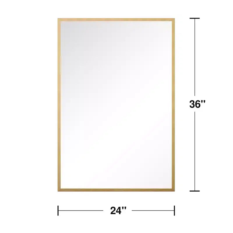 Rectangular Gold Aluminum Alloy Frame Hanging Mirror with Thin Edge, 91x61x1.5cm
