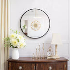 Elegant 60cm Black Aluminum Round Mirror with Slim Frame, 2.8cm Depth
