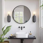 Specchio rotondo nero da 60 cm in alluminio con cornice sottile, profondità 2,8 cm