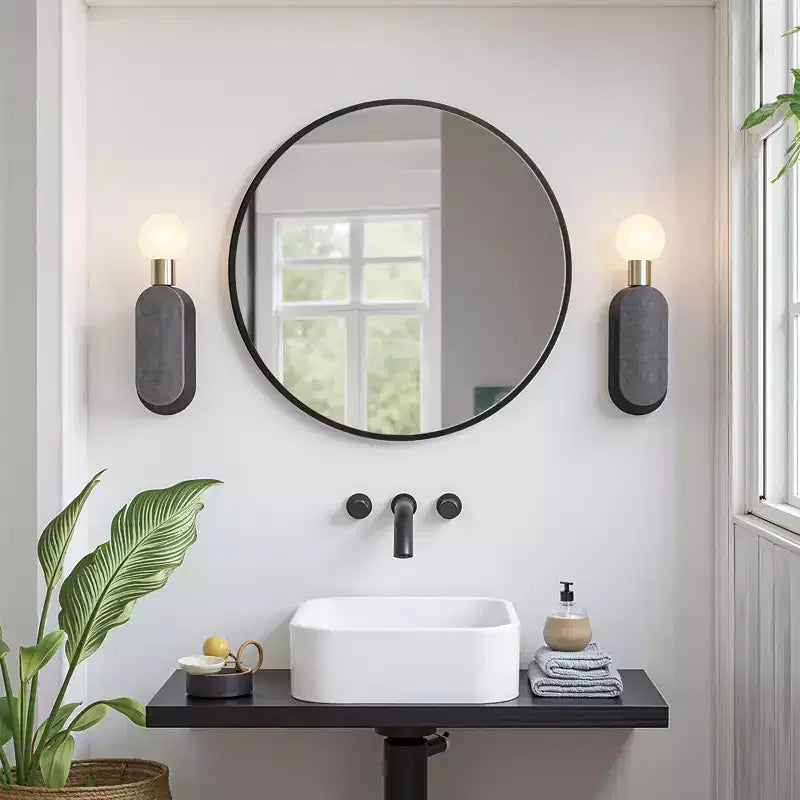 60cm Black Aluminum Round Mirror with Slim Frame, 2.8cm Depth