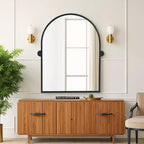 Black Hardware Hanging Mirror with Iron Right-Angled Arch Design, 91x61x4cm