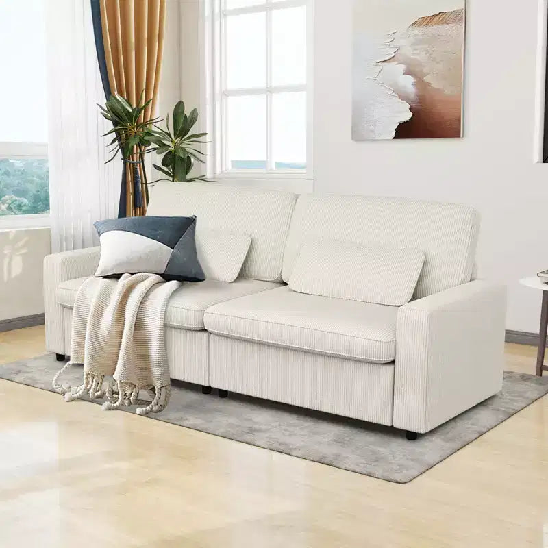 89-Inch Square Arm Corduroy Sofa with Deep Seat, Washable Cover, and Removable Cushions