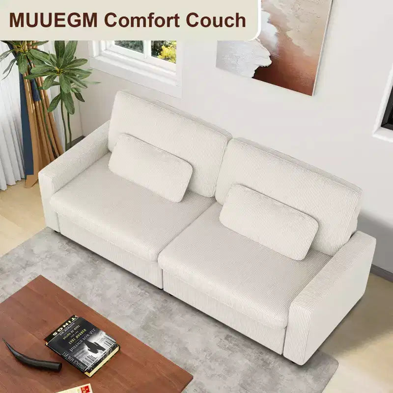 89-Inch Square Arm Corduroy Sofa with Deep Seat, Washable Cover, and Removable Cushions