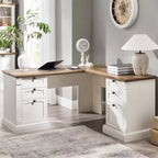 SinCiDo 60 L-Shaped Desk,Farmhouse Computer Desk with Charging Station,Filing Cabinet Storage, Drawer,Study Writing Desk