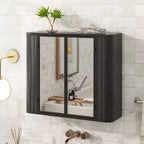 Chic Crate Black Wall-Mounted Vanity  2 Mirrored Doors & Open Shelf | Farmhouse Metal Frame | Over-the-Sink