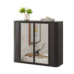 Mobile bagno nero sospeso con 2 ante a specchio, ripiano a giorno e cornice in metallo stile rustico
