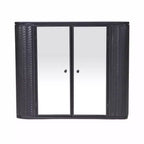 Mobile bagno nero sospeso con 2 ante a specchio, ripiano a giorno e cornice in metallo stile rustico