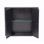 Mobile bagno nero sospeso con 2 ante a specchio, ripiano a giorno e cornice in metallo stile rustico