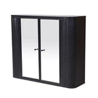 Mobile bagno nero sospeso con 2 ante a specchio, ripiano a giorno e cornice in metallo stile rustico