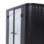 Mobile bagno nero sospeso con 2 ante a specchio, ripiano a giorno e cornice in metallo stile rustico
