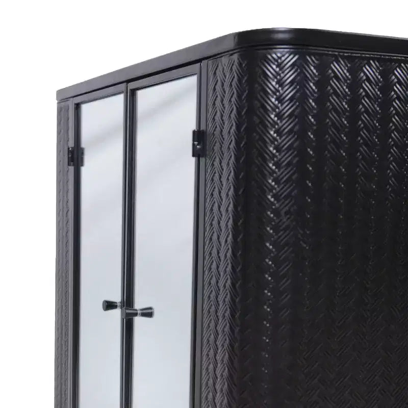 Black Wall-Mounted Bathroom Vanity with 2 Mirrored Doors, Open Shelf, and Farmhouse Metal Frame