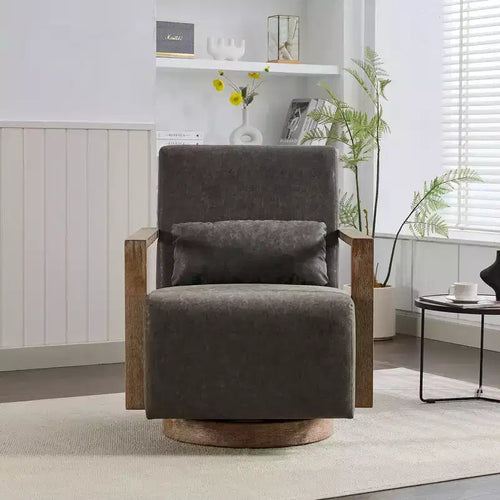 30.3-Inch Swivel Upholstered Accent Chair with Solid Wood Armrests and 360-Degree Rotation