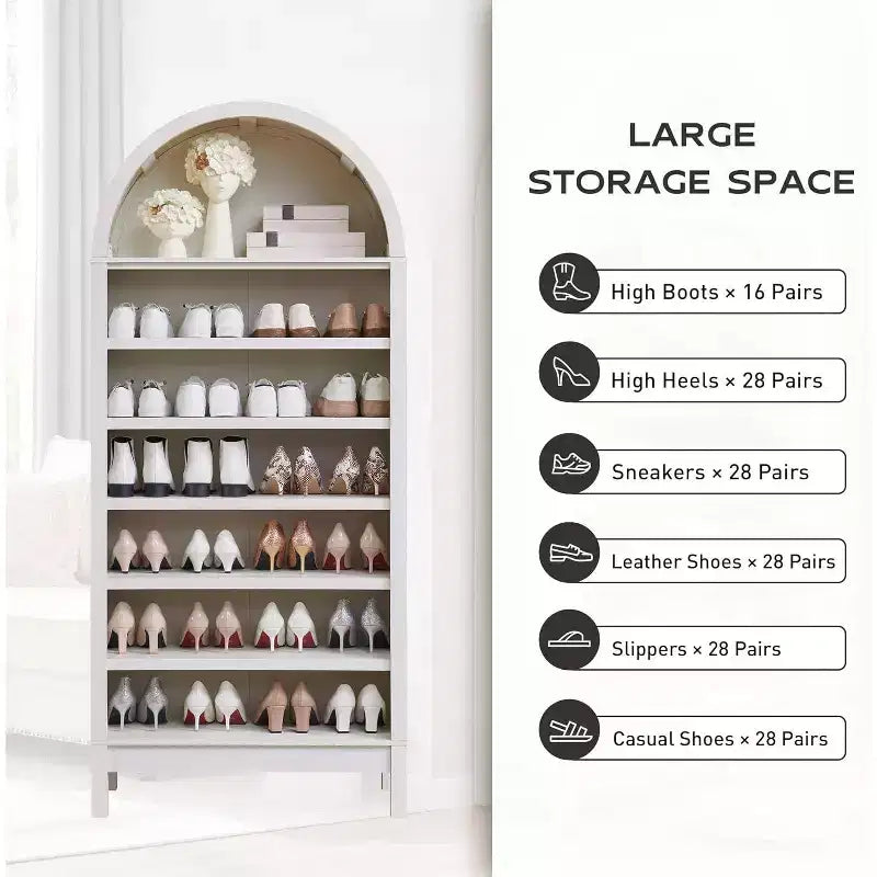 Arched Farmhouse Bookshelf with Adjustable Shelves and Open Display Shelf