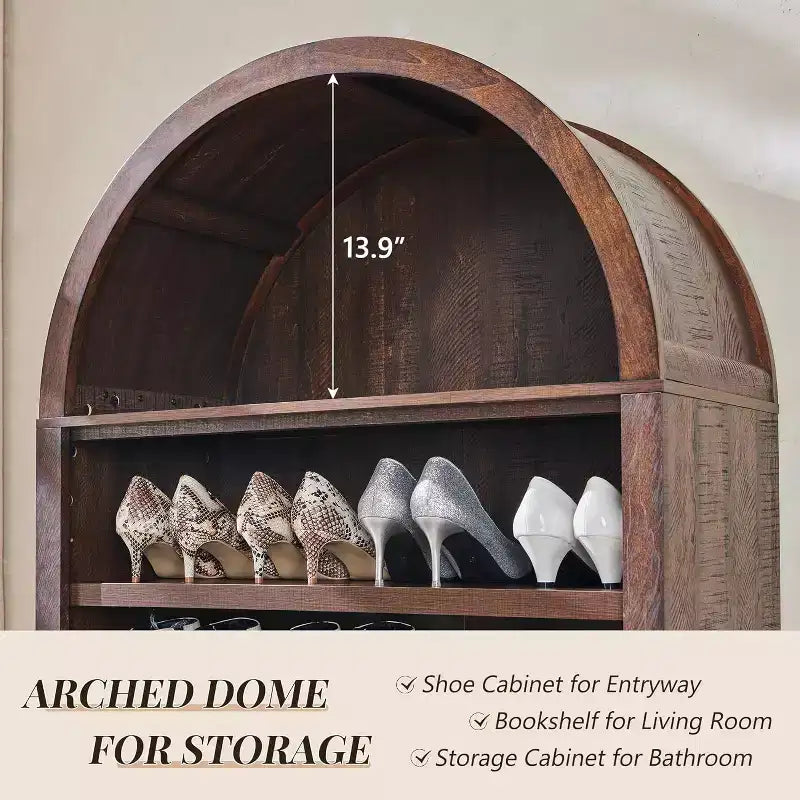 Arched Farmhouse Bookshelf with Adjustable Shelves and Open Display Shelf