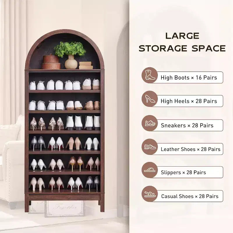 Arched Farmhouse Bookshelf with Adjustable Shelves and Open Display Shelf