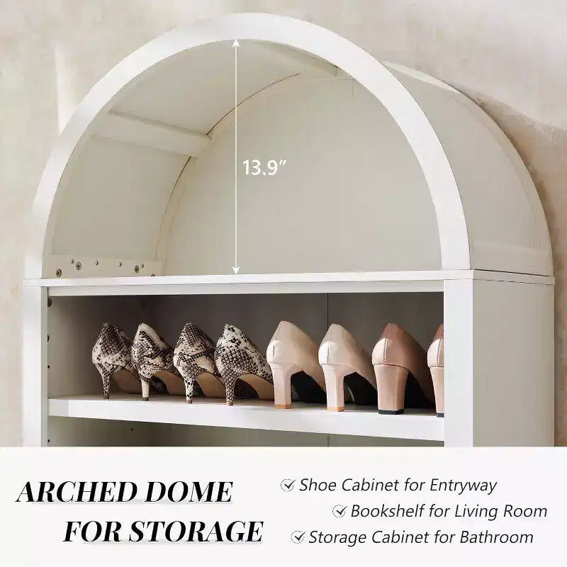 Arched Farmhouse Bookshelf with Adjustable Shelves and Open Display Shelf